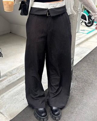 Striped low-rise slacks