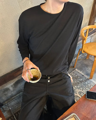Waffle Semi-Cropped Long-Sleeve T-Shirt