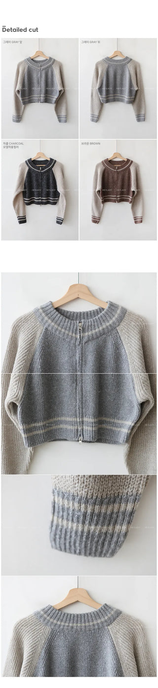 Raglan knit zip-up