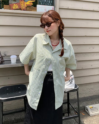 Oversized Striped Pocket Shirt