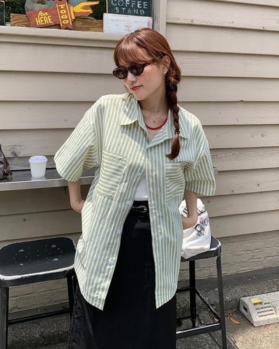 Oversized Striped Pocket Shirt