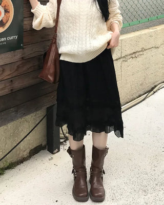 Sheer ruffle layered midi skirt