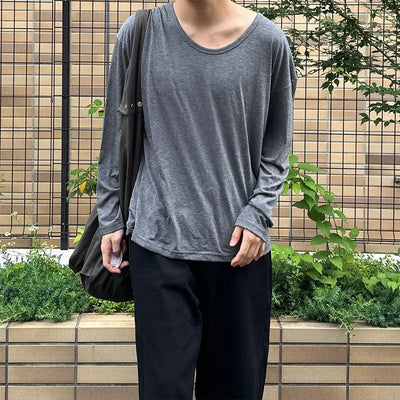 (Unisex) Oversized Round Neck Long-Sleeve T-Shirt