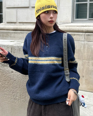 Henley neck Nordic sweater