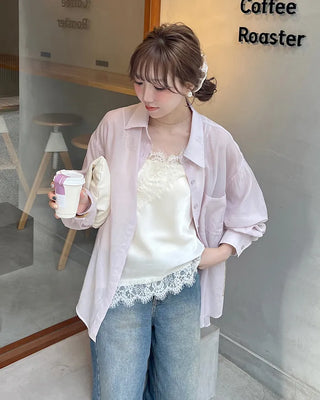 Loose-fitting pocket point sheer shirt