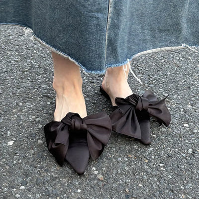 Satin Big Ribbon Mules