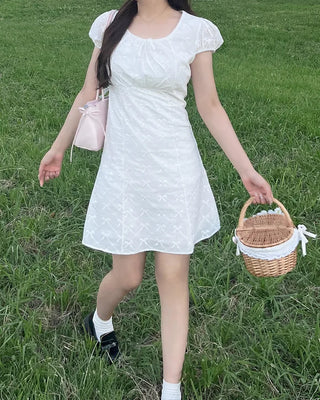 Ribbon puff mini dress
