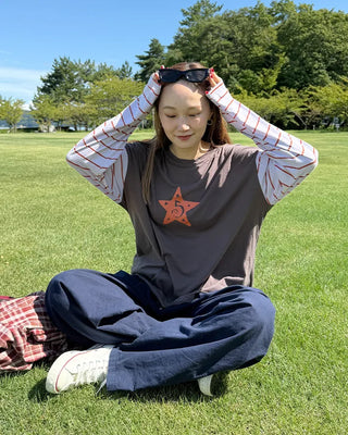 Vintage star print sleeve striped T-shirt