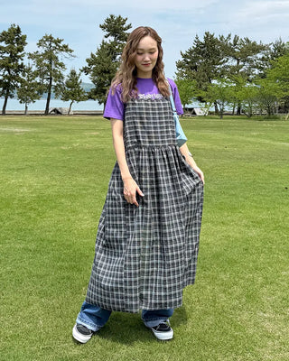 Checked long camisole dress
