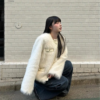 Gold button fur jacket