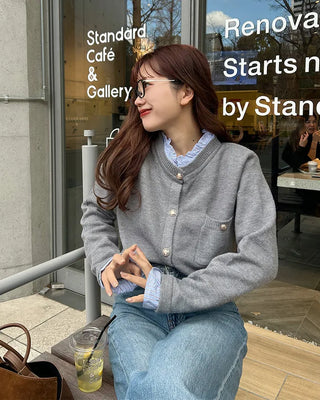Frill-point button cardigan