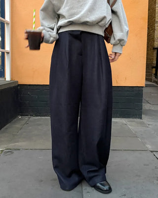 Denim Two-Pintuck Wide Pants