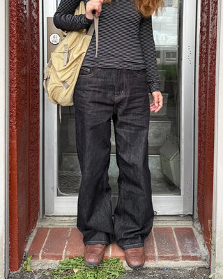 Non-faded wide denim pants