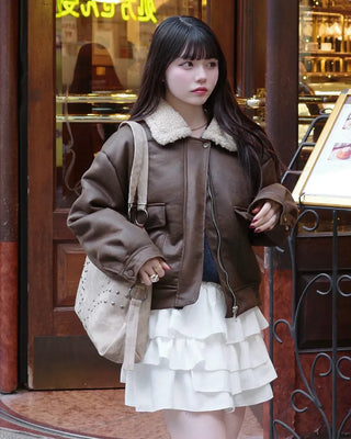 Boa Collar Neck Mouton Jacket