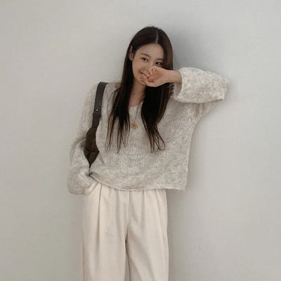 (4 colors) Wool gradient V-neck knit