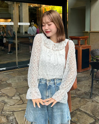 Frill neck sheer blouse