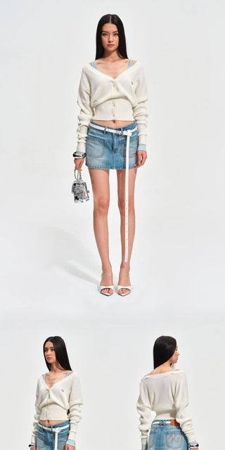 [NOTAWEAR] Layered V-Neck Ribbed Cardigan