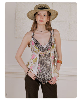 [NECY] Floral Leopard Layer Halter Camisole Top