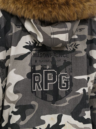 [MASONPRINCE] Camouflage Fur Collar Oversized Parka Coat