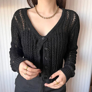 Cropped openwork cardigan