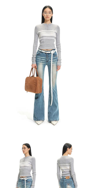 [NOTAWEAR] Striped Slim Fit Wool Blend Knit  Top