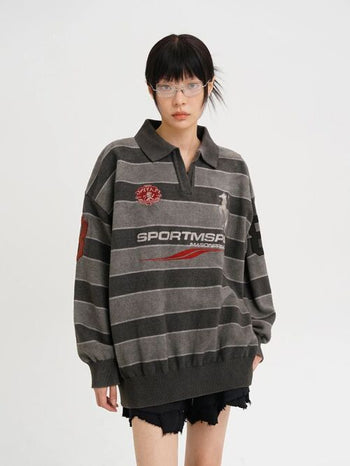[MASONPRINCE] Washed Striped Polo Knit Sweater