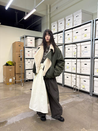 [NEVERSEEZ] Lapel Fleece Diagonal Zipper Jacket