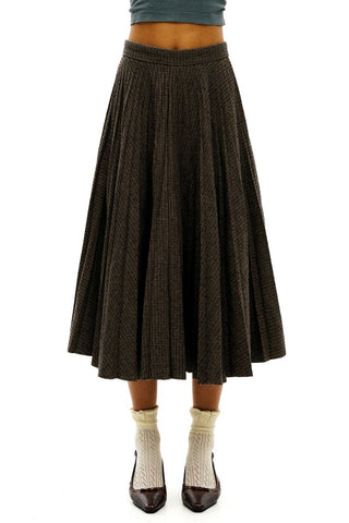 [Moromoro2] Houndstooth Wool Blend Pleated  Skirt