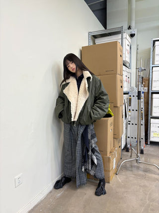 [NEVERSEEZ] Lapel Fleece Diagonal Zipper Jacket