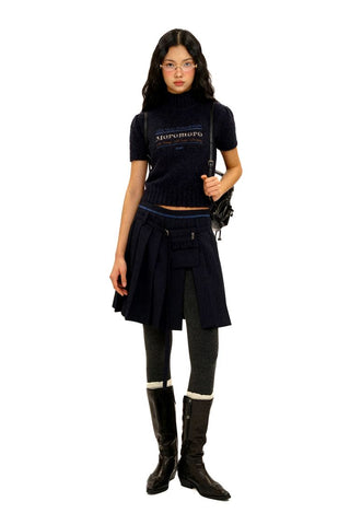[Moromoro2] Alpaca Blend Logo Embroidered Mock Neck  Knit