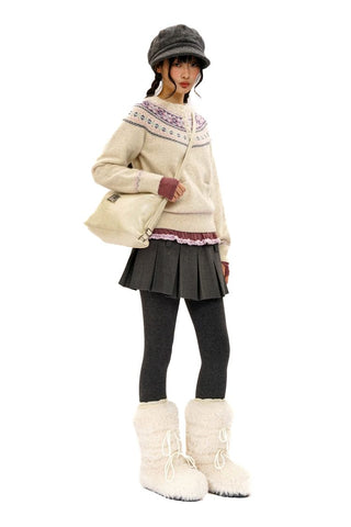 [Moromoro2] Pearl Snowflake Fair Isle Knit  Sweater
