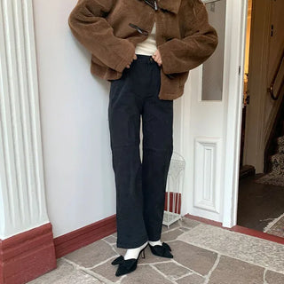 Brushed-back straight cotton pants