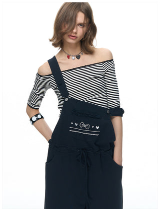 [NECY] Mono Stripe Lace Trimming Half T
