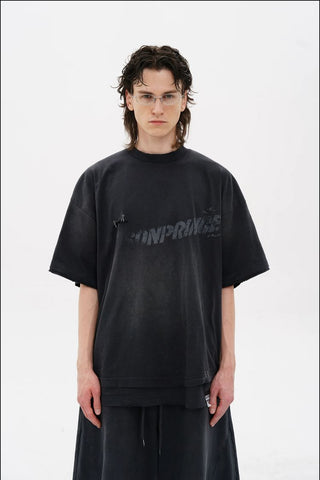 [MASONPRINCE] Double-layer Loose Sweatshirt Set