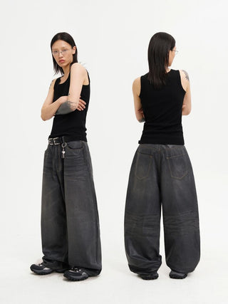 [MASONPRINCE] Waxed Relaxed Wide Leg Jeans