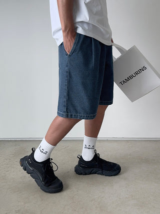 All Day Double-Tuck Half-Band Denim Shorts