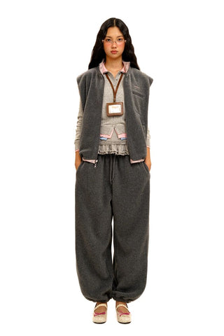 [Moromoro2] Patchwork Print Fleece Vest /  Pants