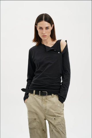 [MASONPRINCE] Layered Henley Long Sleeve Tee