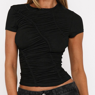 Short sleeve ruched solid top