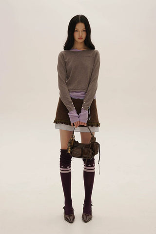 [Moromoro2] Asymmetric Collar Layered Knit  Sweater