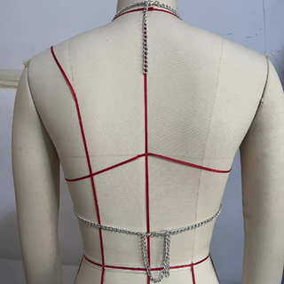 Metal chain v neck o ring halter backless top