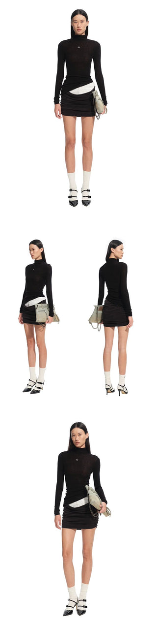 [NOTAWEAR] Wool Asymmetric Hem Slim Fit Knit  Top