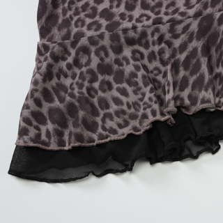 Leopard print mesh v neck lace hem cami top