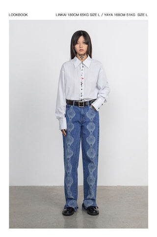 CONP Devoré Graphic Denim Pants (Blue)