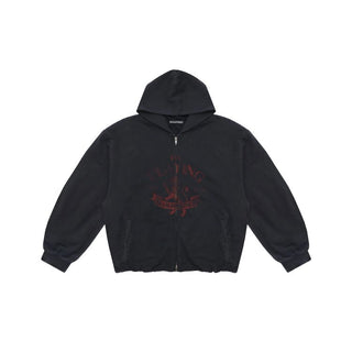 [MASONPRINCE] Boxy-Fit Hooded Zip-Up Cardigan