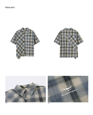 CONP Asymmetric bias-cut plaid shirt (blue)