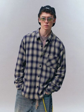 [Monterest] Oversized Yarn-Dyed Plaid Shirt