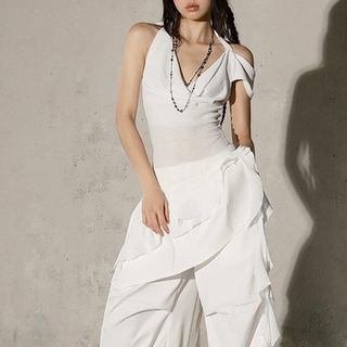 Irregular cowl neck ruffle solid top