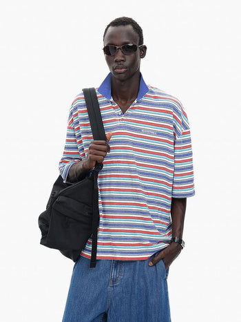 [MASONPRINCE] Linen Stripe Polo Shirt