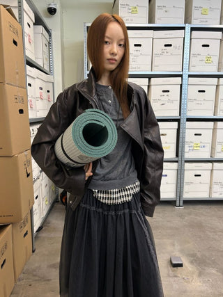 [NeverSeez] Stand Collar Asymmetrical PU Leather Jacket